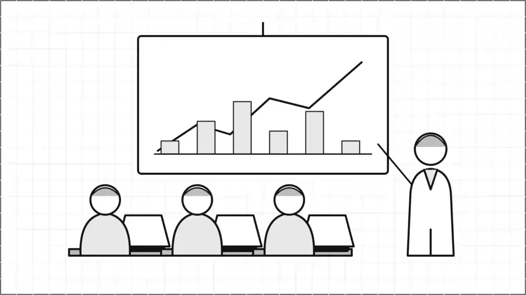 Illustration d'une formation en salle avec formateur et stagiaires