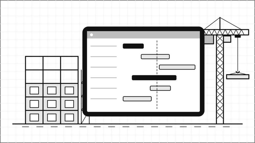 Illustration d'une tablette affichant un planning de chantier