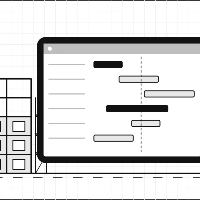 Illustration d'une tablette affichant un planning de chantier